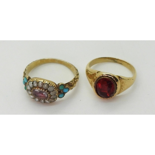 2779 - TWO VINTAGE RINGSa bright yellow metal flower ring set with a foiled back rock crystal, surrounded w... 