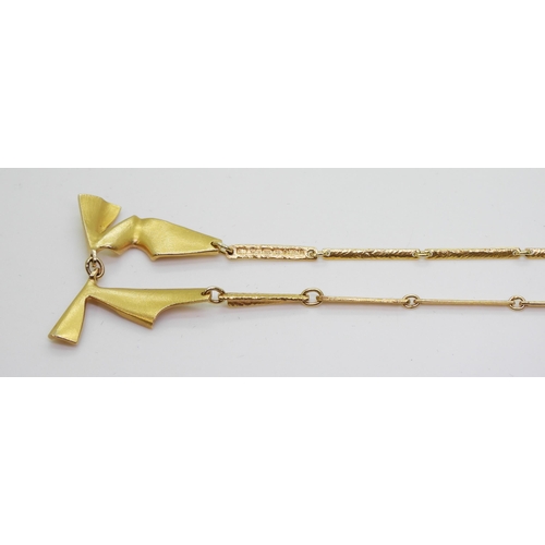 2800 - AN 14CT LAPPONIA NECKLACEan abstract winged form with baton links and box clasp, signed Lapponia wit... 