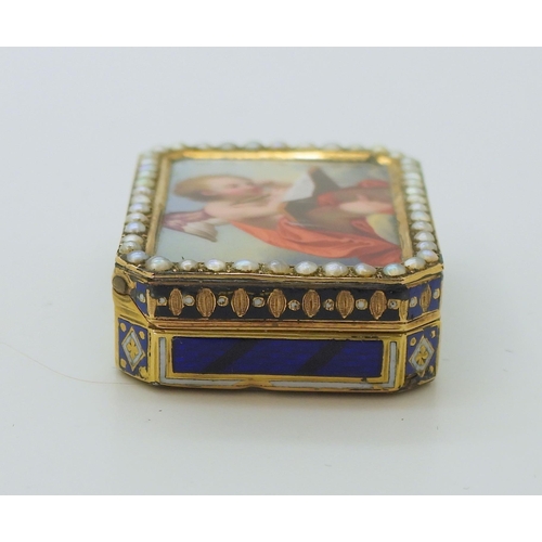 2804 - A FRENCH GOLD & ENAMEL VINAIGRETTEhighly detailed and finely painted enamel plaque depicting a P... 