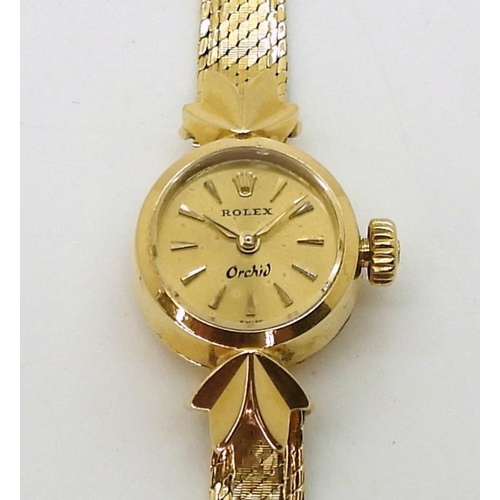 2906 - AN 18CT GOLD LADIES ROLEX ORCHIDthe gold coloured dial with gold baton numerals and hands, is signed... 