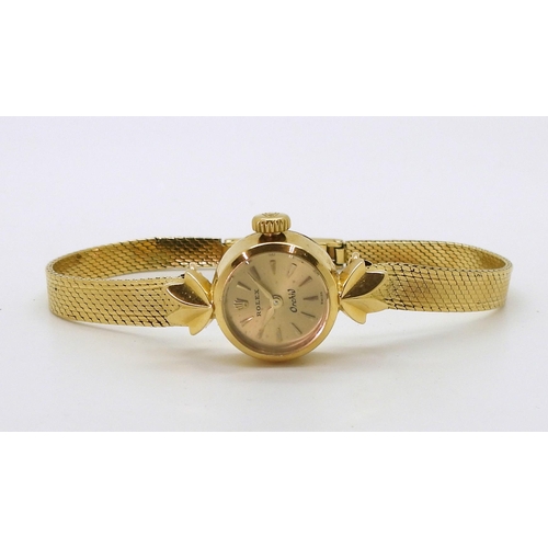 2906 - AN 18CT GOLD LADIES ROLEX ORCHIDthe gold coloured dial with gold baton numerals and hands, is signed... 