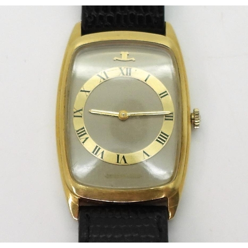 2907 - A LADIES JAEGER LE COULTREwith an 18k gold tonneau case, beige dial with gold coloured chapter ring ... 