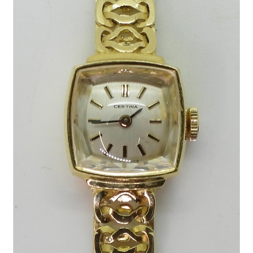 2908 - AN 18CT GOLD CERTINA WATCHwith a white dial with gold coloured baton numerals and black baton hands.... 