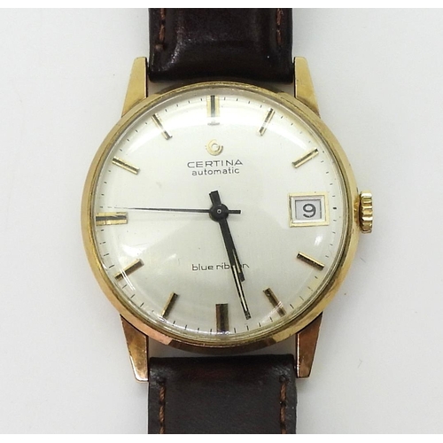 2915 - A BLUE RIBBON AUTOMATIC CERTINAwhite dial date aperture, gold coloured baton numerals and black bato... 