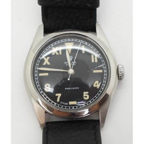 2924 - A VINTAGE ROLEX OYSTERwith black dial, luminous numerals with an interesting mix of Arabic, Roman ba... 