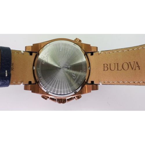 2925 - A GENTS BULOVA WATCHwith copper coloured case, blue dial with four subsidiary dials, sweeping white ... 