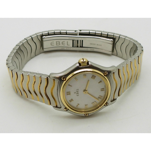 2926 - A LADIES EBEL WRISTWATCHstainless steel and 18ct gold, with a mother of pearl dial, gold coloured Ro... 