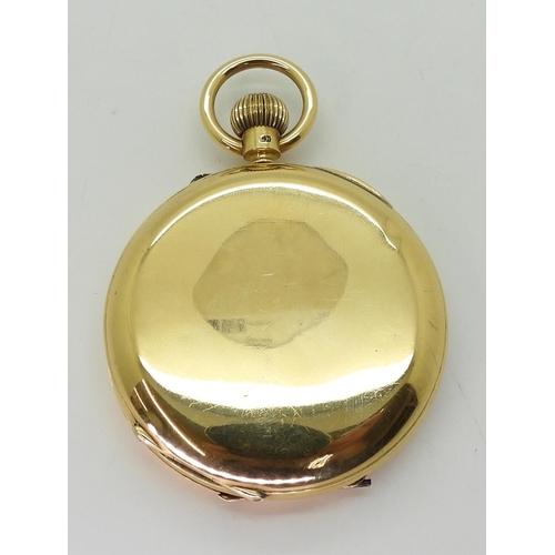 2928 - AN 18CT GOLD FULL HUNTER POCKET WATCHwith a clean unmonogrammed case, classic white enamelled dial w... 