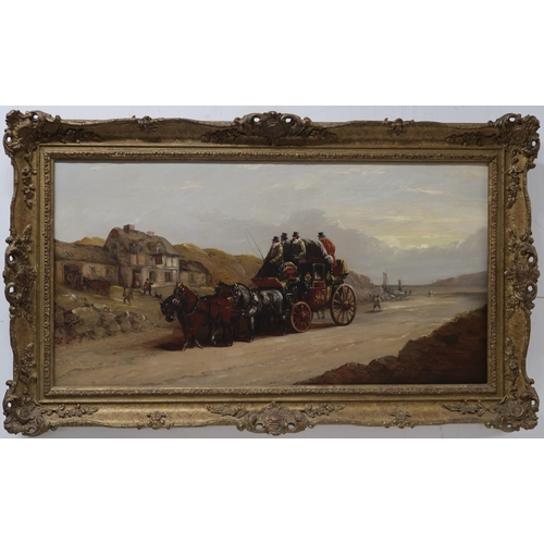 2960 - JOHN CHARLES MAGGS (BRITISH 1819-1896)COACH AND FOUR BY THE COAST Oil on canvas, signed lower left, ... 