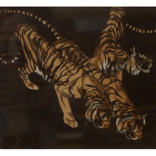 2961 - NORBERTINE BRESSLERN-ROTH (AUSTRIAN 1891-1978)TIGERS (1923)Linocut in colours, signed and inscribed ... 