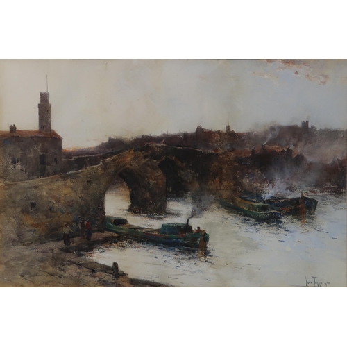 2996 - JOHN TERRIS RI RSW (SCOTTISH 1865-1914)BARGES BENEATH A BRIDGEWatercolour, signed lower right, 47 x ... 