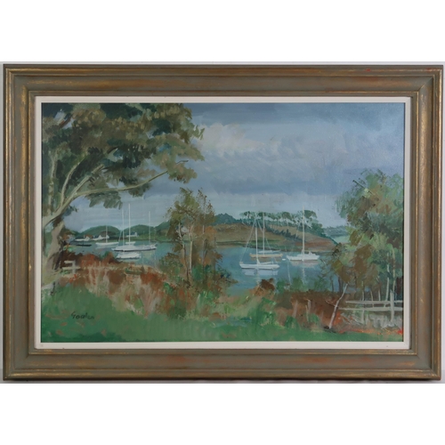 3007 - DELNY GOALEN (SCOTTISH 1932-2023)SUMMER MOORINGS TAYVALLICHOil on canvas, signed lower left, 49 x 75... 