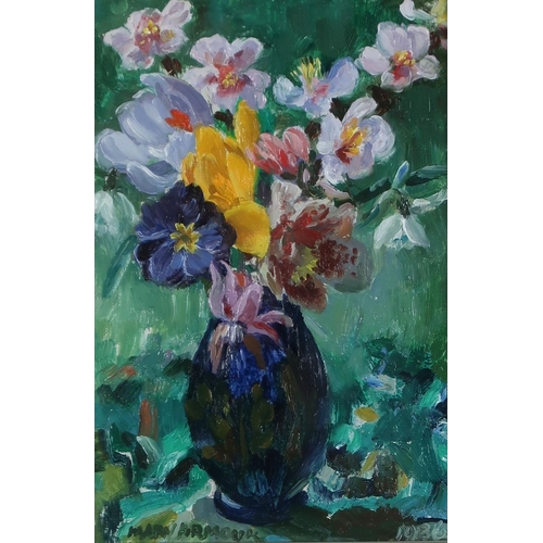 3015 - MARY ARMOUR RSA RSW (SCOTTISH 1902-2000)FLOWERS WITH PEACH BLOSSOMOil on board, signed lower left, d... 