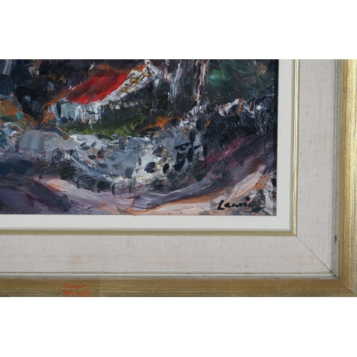 3020 - HAMISH LAWRIE (SCOTTISH 1919-1987)RED ROOFOil on board, signed lower right, 30 x 37cm (12 x 14.5