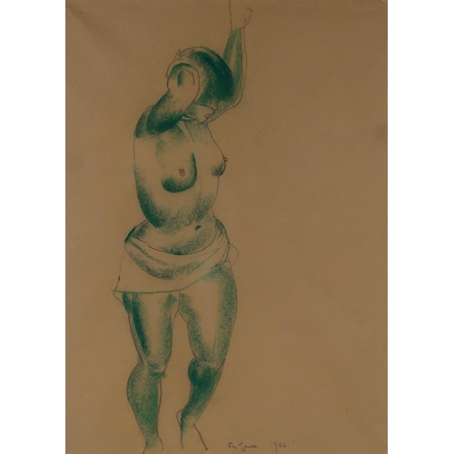 3040 - WILLIAM MCCANCE (SCOTTISH 1894-1970)GREEN NUDE Pencil and chalks on brown paper, signed lower m... 