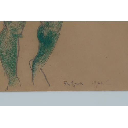 3040 - WILLIAM MCCANCE (SCOTTISH 1894-1970)GREEN NUDE Pencil and chalks on brown paper, signed lower m... 