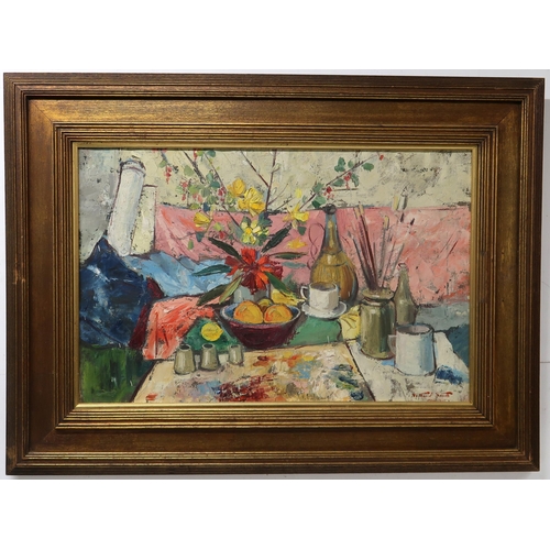 3050 - NATHANIEL SMITH (SCOTTISH 1916-1973)STILL LIFEOil on canvas, signed lower right, signed and inscribe... 