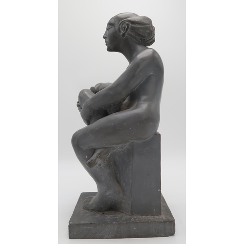 3060 - EUROPEAN SCHOOL (20thC)SEATED FEMALE NUDE WITH BABYCarved soapstone, 51cm (20