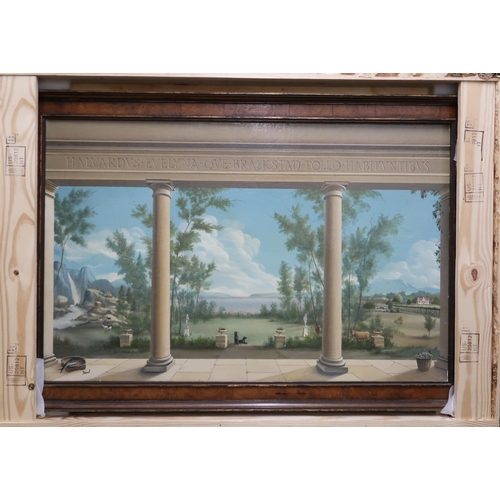 3074 - A DECORATIVE 20thC TROMPE L'OEIL TERRACE AND LANDSCAPEOil on canvas, laid down, 69 x 106cm (27.25 x ... 