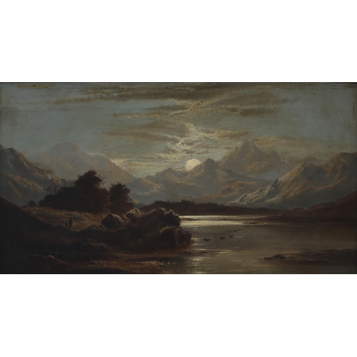 3075 - CHARLES LESLIE (SCOTTISH c1835-1890)HIGHLAND LANDSCAPE BY MOONLIGHTOil on canvas, signed lower left,... 