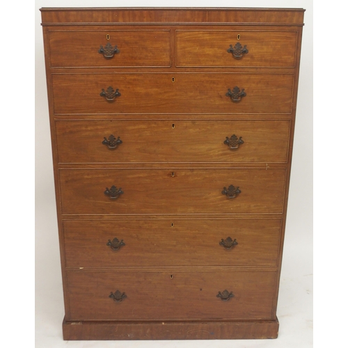 2051A - A TALL VICTORIAN MAHOGANY BEDROOM CHEST with two short over five long drawers on plinth base, 1... 