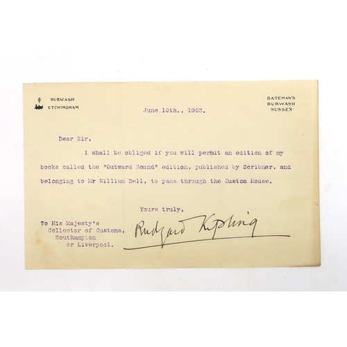 2512 - RUDYARD KIPLING: A LETTER SIGNED BY THE AUTHORDated June 10th 1903, on stationary headed Bateman's, ... 