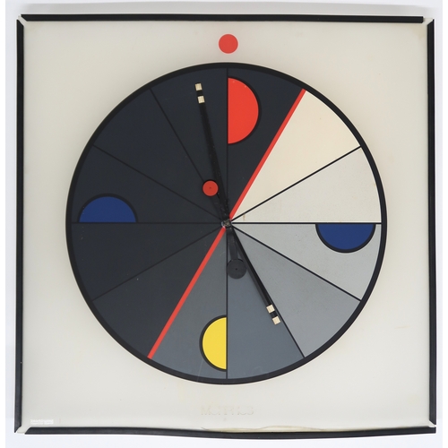 2110A - A MID 20TH CENTURY KURT B. DELBANCO FOR MORPHOS WALL CLOCK with multicoloured stylistic dial, 82cm h... 