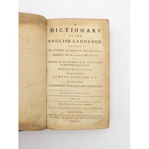 2508 - ENGLISH LANGUAGEJohnson, Samuel A Dictionary of the English LanguageTwo volumes, second edition, pri... 