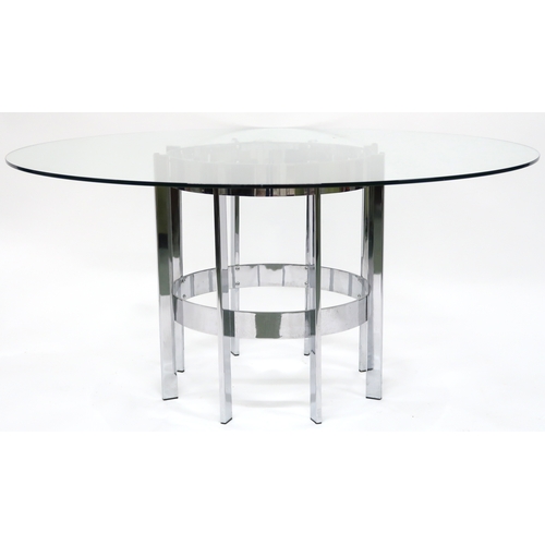 2113A - A MID 20TH CENTURY MERROW ASSOCIATES DINING SUITE comprising circular glass topped dining table... 