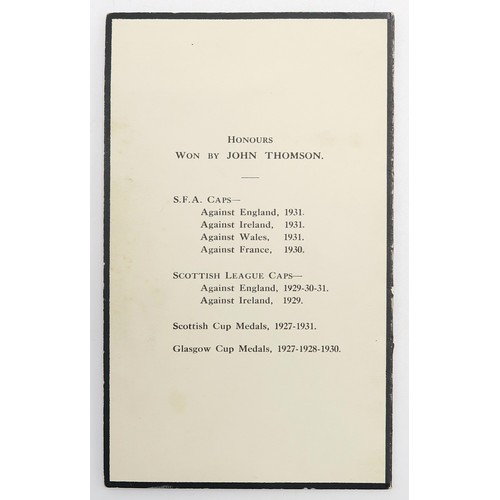 2628A - JOHN THOMSON OF CELTIC F.C. - A RARE MEMORIAL CARDPrinted on thick black-edged card, measuring appro... 