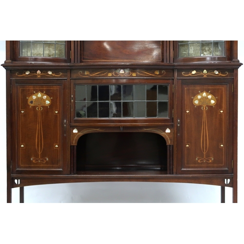 2035A - A LATE VICTORIAN ART NOUVEAU MAHOGANY,SAMPLE WOOD AND MOTHER OF PEARL INLAID A. GARDNER & SON DI... 