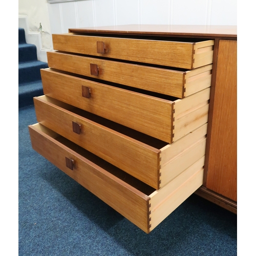 2102B - A MID 20TH CENTURY TEAK KOFOD LARSEN FOR G PLAN SIDEBOARD with bank of five graduating drawers along... 