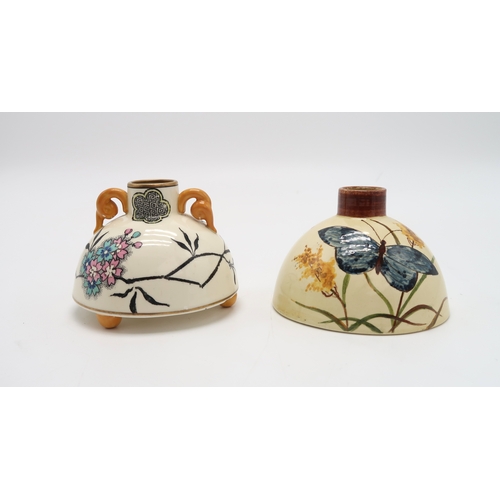 2154 - CHRISTOPHER DRESSER (1834-1904) FOR WILLIAM AULT & COTwo dome shape vases, one painted with a bu... 