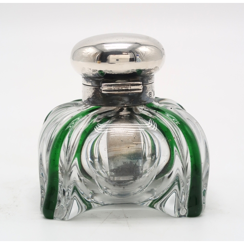 2451 - A LATE-VICTORIAN NOVELTY SILVER & GLASS INKWELLby Hukin & Heath, Birmingham 1900, the glass ... 