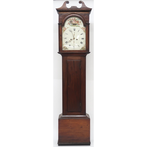 3 - A 19TH CENTURY MAHOGANY CASED WM COOPER, OF HAMILTON LONGCASE CLOCK with floral painted face, 51cm h... 