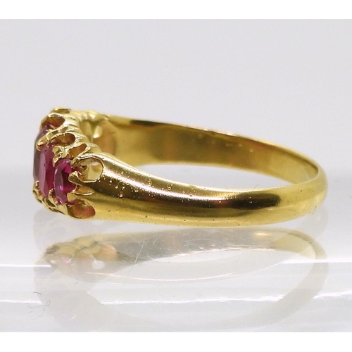 805 - A five stone ruby ring, largest ruby approx 5.3mm x 3.8mm x 2.4mm,  hallmarked 18ct, Birmingham 1904... 