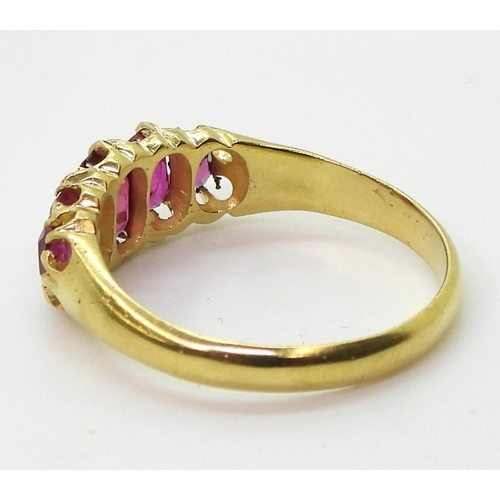 805 - A five stone ruby ring, largest ruby approx 5.3mm x 3.8mm x 2.4mm,  hallmarked 18ct, Birmingham 1904... 