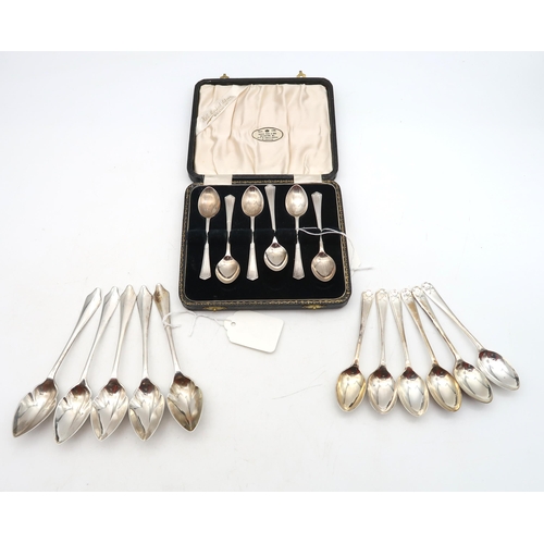 367 - A collection of flatware including five silver grapefruit spoons, by Thomas Bradbury & Sons, She... 