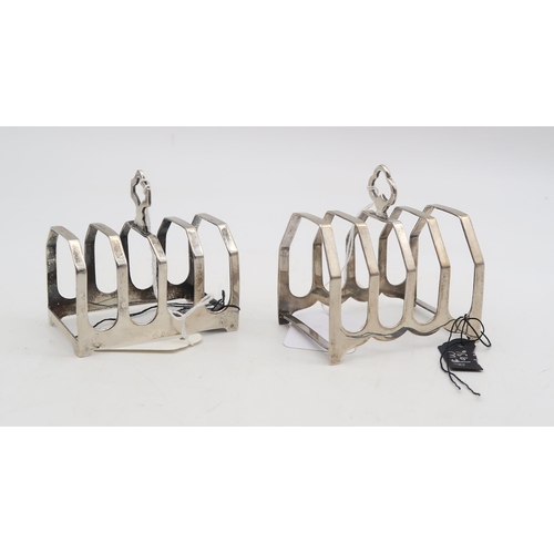 391 - Two silver four division toast racks, one by H F Withers, Birmingham 1936, the other by Emile Viner,... 