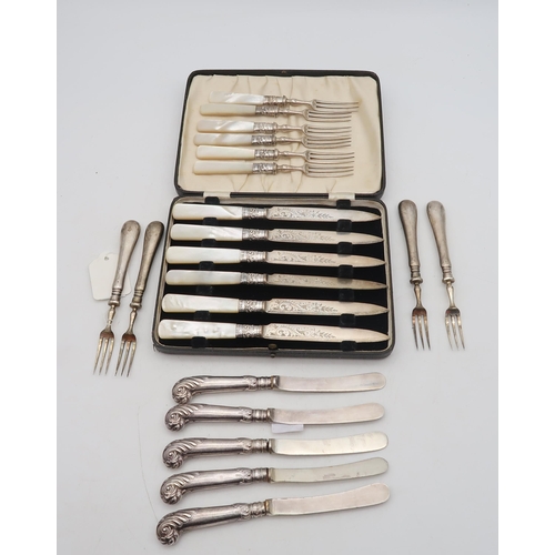 398 - A cased set of Victorian silver mother of pearl cake knives and forks, by T Smith & Sons, Glasgo... 