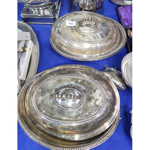 410 - A collection of EPNS including a pair of George III style tureens, of oval form, with beaded rims, p... 