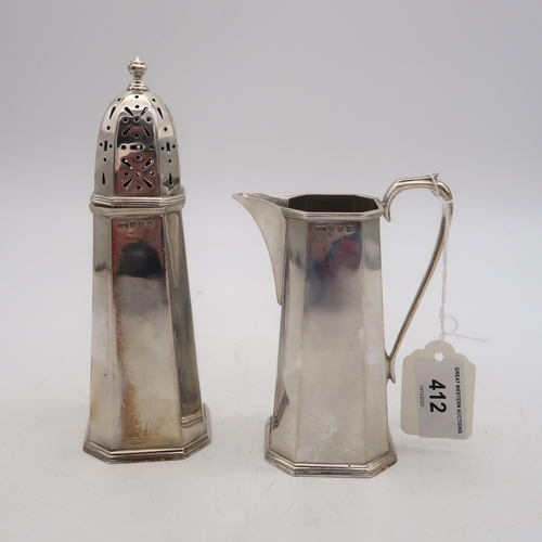 412 - A collection of silver and EPNS including a cased Scottish silver milk jug and caster set, by Milne ... 