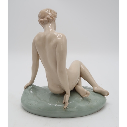 307 - Elly Strobach for Royal Dux, a glazed porcelain model of a reclining nude, height 22cm.