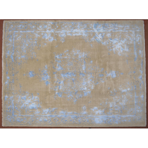 89 - A BLUE AND CREAM GROUND SHIRAZ RUG with mottled tree of life design with mottled borders, 235cm long... 