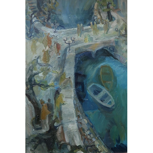 1000 - CONTEMPORARY SCHOOL TOWN BRIDGE Oil on board, 77 x 53cm 