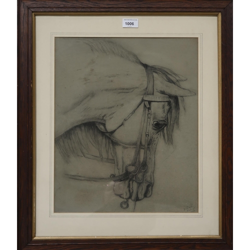 1006 - CONTINENTAL SCHOOL  PORTRAIT OF A HORSE Pencil on paper, signed lower right, dated 18... 