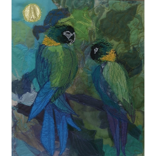 1007 - MARGARET ROBERTS (CONTEMPORARY SCHOOL) MACAWS Embroidery, 34 x 28cm Titled and signed... 