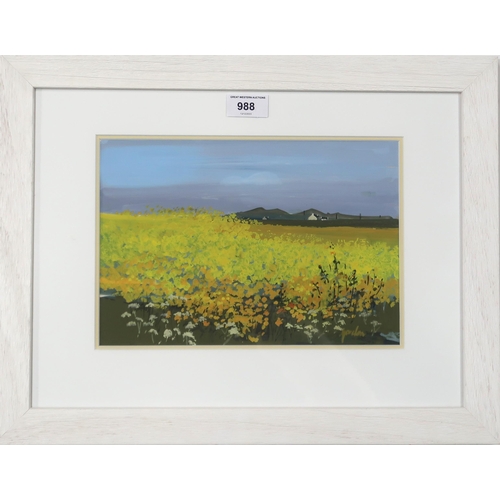 988 - ANNE GORDON (SCOTTISH b.1941) GORSE FIELD Gouache, signed lower right, 20 x 28cm ... 