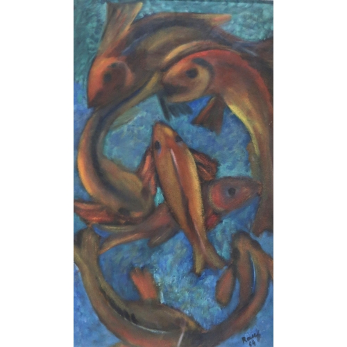 999 - M.A. RAUF (PAKISTANI CONTEMPORARY)  RHYTHM (FISHES)  Oil on canvas, signed lower right, 56 x 30cm Ti... 