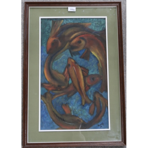 999 - M.A. RAUF (PAKISTANI CONTEMPORARY)  RHYTHM (FISHES)  Oil on canvas, signed lower right, 56 x 30cm Ti... 